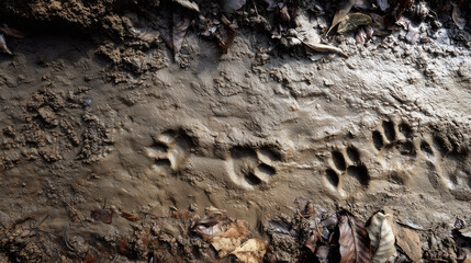Fototapeta premium A trail of paw prints in the dirt