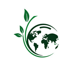 Green leafs and globe Eco icon. Unique global and natural, organic logotype design template