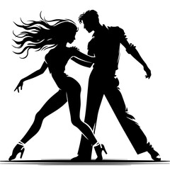 Black and white silhouette vector of square dance  on white background