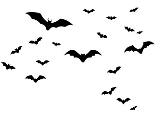 Horror black bats group isolated on white background. flying bats Halloween. vector illustration