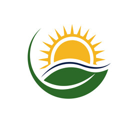 Naturally Made Logo. Plant and Sun. Eco organic green Farm natural fresh products Logotype icon. Minimalistic, abstract logo of a leaf - Vector