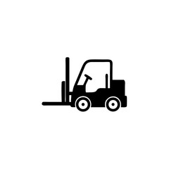 forklift with driver vector icon Illustration, black isolated on white.