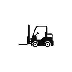 forklift with driver vector icon Illustration, black isolated on white.