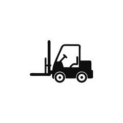 forklift with driver vector icon Illustration, black isolated on white.
