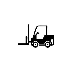 forklift with driver vector icon Illustration, black isolated on white.