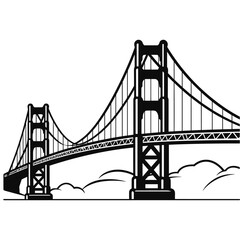 Fototapeta premium Hand-Drawn Golden Gate Bridge Silhouette in Doodle Comic Style