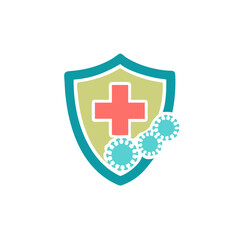 immune from flu germ icon in flat style, virus protection logo vector isolated on white background, hygiene shield, bacterial prevention, immune business concept,