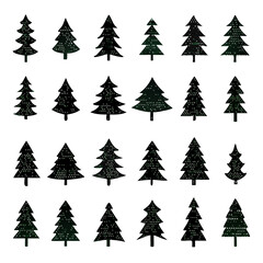 Obraz premium Christmas Tree Icons Set. Vector tree christmas green, traditional symbol to new year illustration. Vector Illustration