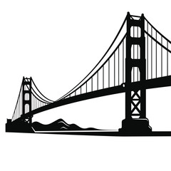 Hand-Drawn Golden Gate Bridge Silhouette in Doodle Comic Style