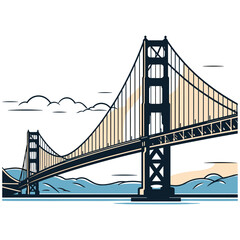 Hand-Drawn Golden Gate Bridge Silhouette in Doodle Comic Style