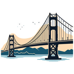 Cartoon Vector of Golden Gate Bridge with Sketchy Lines