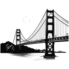 Cartoon Vector of Golden Gate Bridge with Sketchy Lines