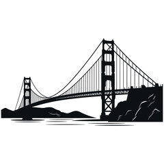 Cartoon Vector of Golden Gate Bridge with Sketchy Lines