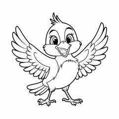 Fototapeta premium Adorable cartoon bird line art in black and white, simple and clean outline, perfect for children’s coloring books and beginner drawing practice.