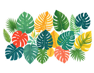 Obraz premium Colorful tropical leaves set, flat vector illustration – transparent background