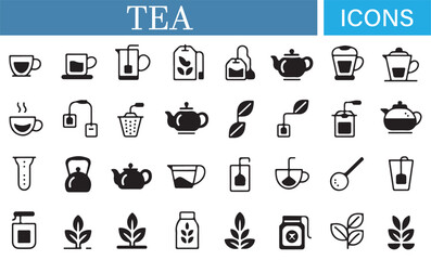 Tea and Beverage Icons for Kitchen, Dining, and Tea Lovers – Vector Icon Set