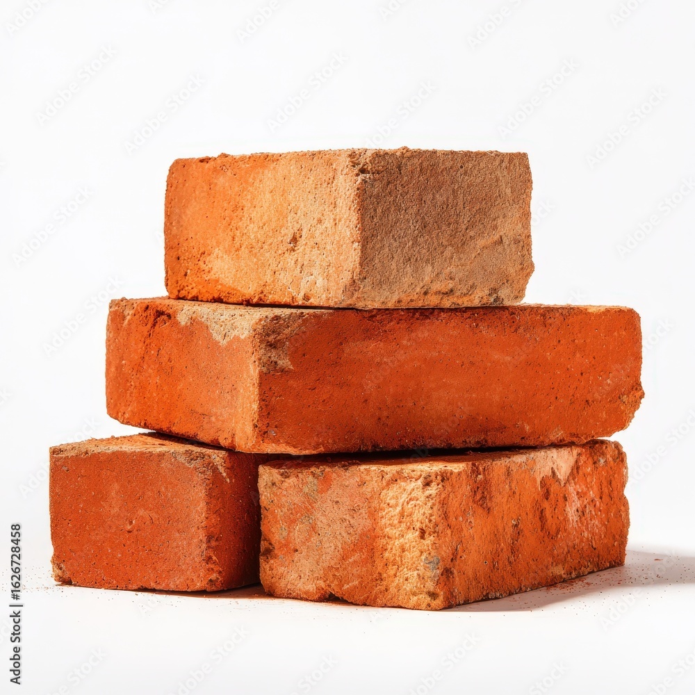 Poster stack of red clay bricks for construction and building projects high quality image
