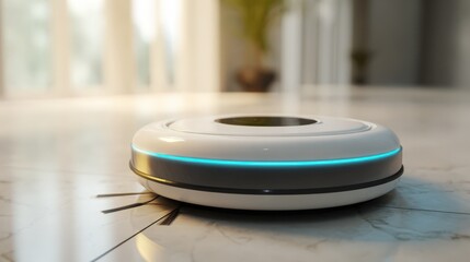 Modern Robotic Vacuum Cleaner on Marble Floor Cleaning Smart Home Technology