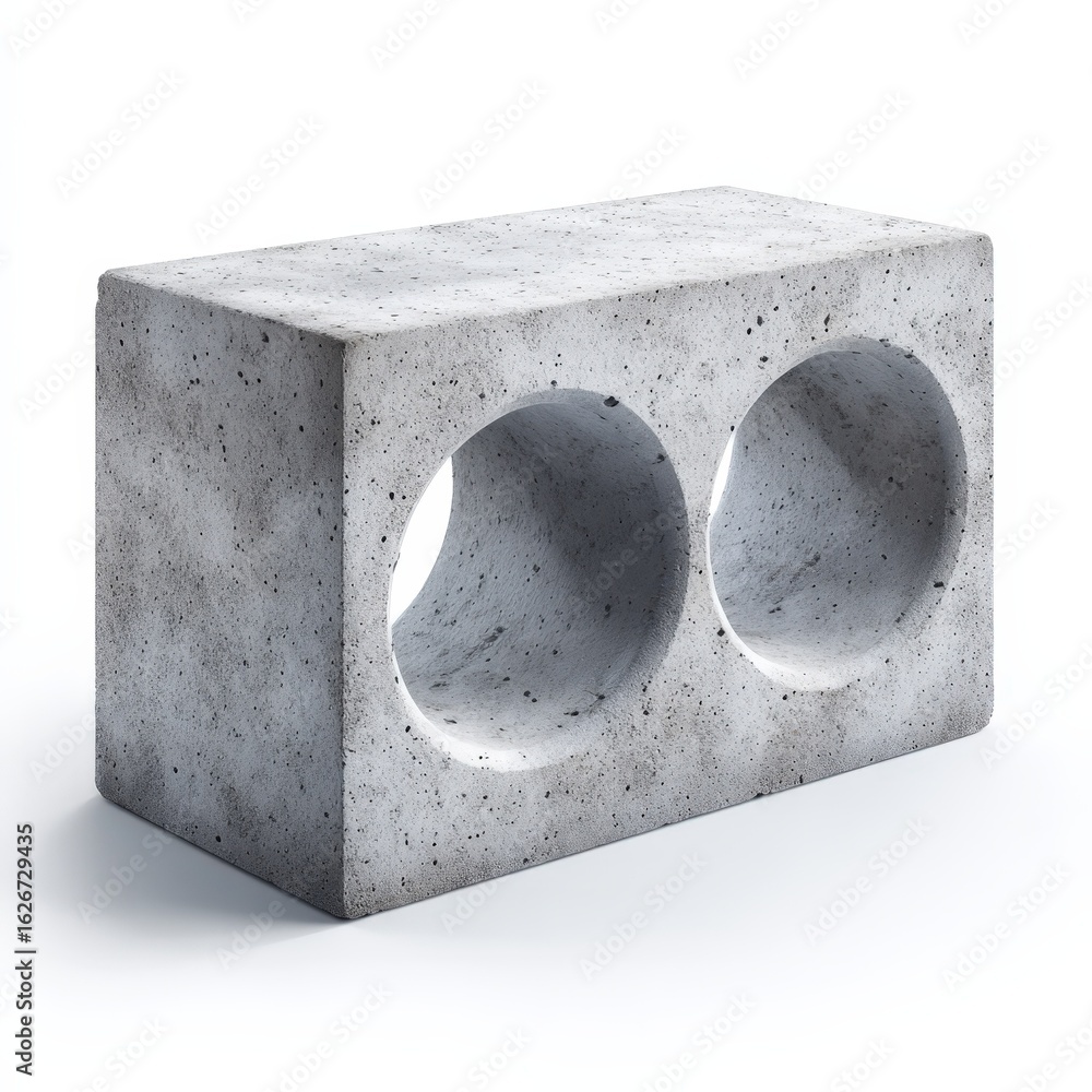 Poster single concrete block with two holes isolated on white background ideal for construction and archite