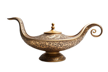 Ornate Golden Magic Lamp with Intricate Details on a Black Background