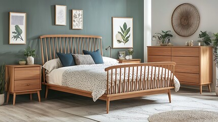 183. Elegant bedroom with minimalist decor, light wood furniture, and cozy bedding