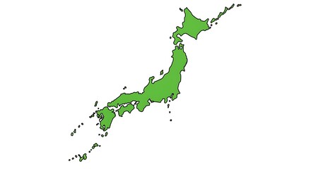 Green Landmass Depicting the Japanese Archipelago on White