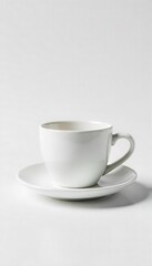 Simple white teacup and saucer, minimalist design , white, classic