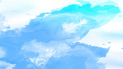 Blue gradient watercolor background Abstract png texture. Cyan sky and cloud paint wash effect. Gradient watercolor isolated on transparent background for artistic design projects.