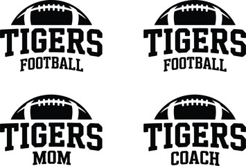 Football - Tigers is a sports team design that includes text with the team name and a football graphic. Great for Tigers t-shirts, mugs, advertising and promotions for teams or schools.