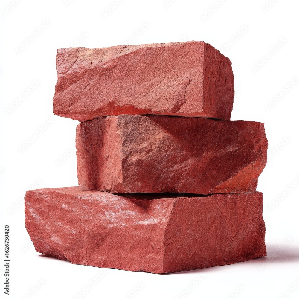 Poster stack of rough hewn red sandstone blocks for construction projects building materials texture image