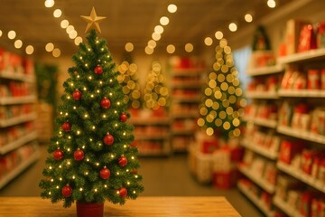 Festive Christmas Tree in Cozy Kitchen Holiday Cooking Space Warm Daylight Decorated Environment