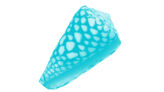 Abstract cyan cone seashell png file. Blue glowing shell with modern digital pattern. Stylized marine object isolated on transparent background for creative design. - Powered by Adobe