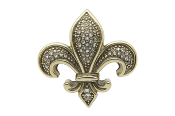 Golden Fleur-de-lis Emblem with Rhinestones Ornate Symbol on Black Background