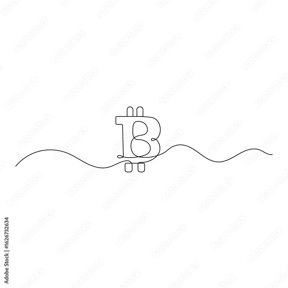 Poster bitcoin icon continuous one line art drawing of outline vector illustration