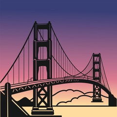 Iconic Golden Gate Bridge Silhouette in Artistic Style