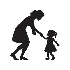 silhouette of little daughter taking the first step vector art