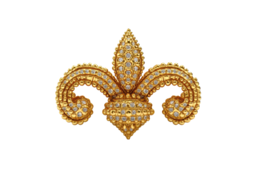 Golden Fleur de Lis with Diamonds Isolated on Black Background Symbol Decoration Ornament