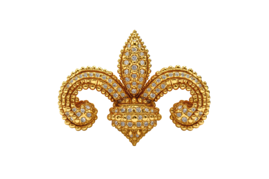 Golden Fleur de Lis with Diamonds Isolated on Black Background Symbol Decoration Ornament