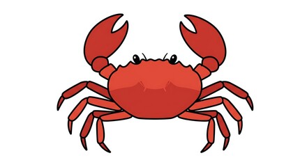 Cartoon Red Crab with Claws Raised on White Background