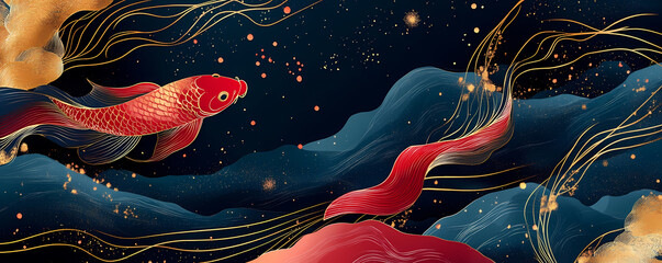 Celestial Koi A Mythical Fish Journey Through Dreamy Waters