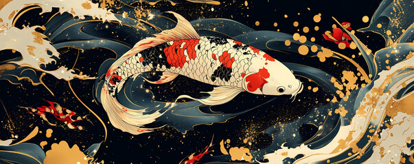 Koi Fish in Gold Leaf Waves Symbolism and Tranquility
