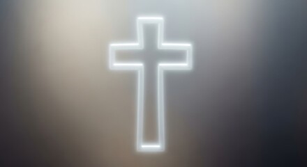 Obraz premium Glowing Cross Symbol - A luminous white cross against a soft, blurred background. Simple, elegant, and spiritual