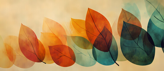 Abstract Autumn Leaves Transitioning Through Colors, Representing Change and the Cycle of Seasons