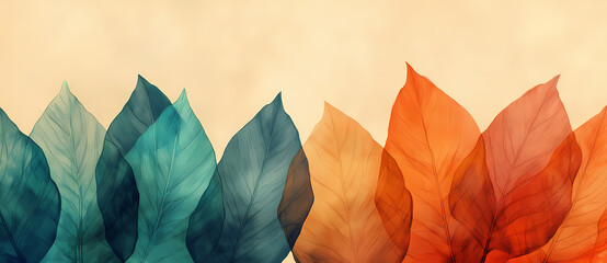 Abstract depiction of overlapping leaves in vibrant autumn colors, perfect for backgrounds