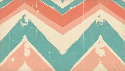 Vintage shopping promotion banner with teal coral chevron pattern. Retro design utilizes classical fonts, nostalgic warm color palette. Ideal for marketing, digital commerce, sales, offers,