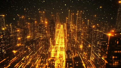 Golden city lightscape at night