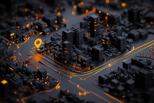 Abstract city map, glowing pathways - Powered by Adobe
