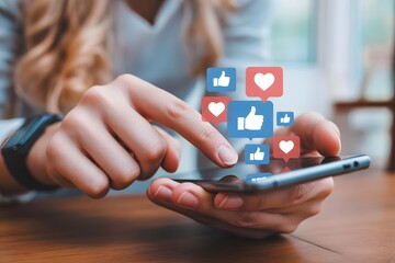 Social Media Engagement: A close-up shot capturing the interaction of an individual with a smartphone, where the person is seen engaging with social media platforms.
