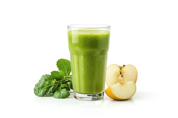  Healthy green smoothie or juice in a glass with spinach and apple.