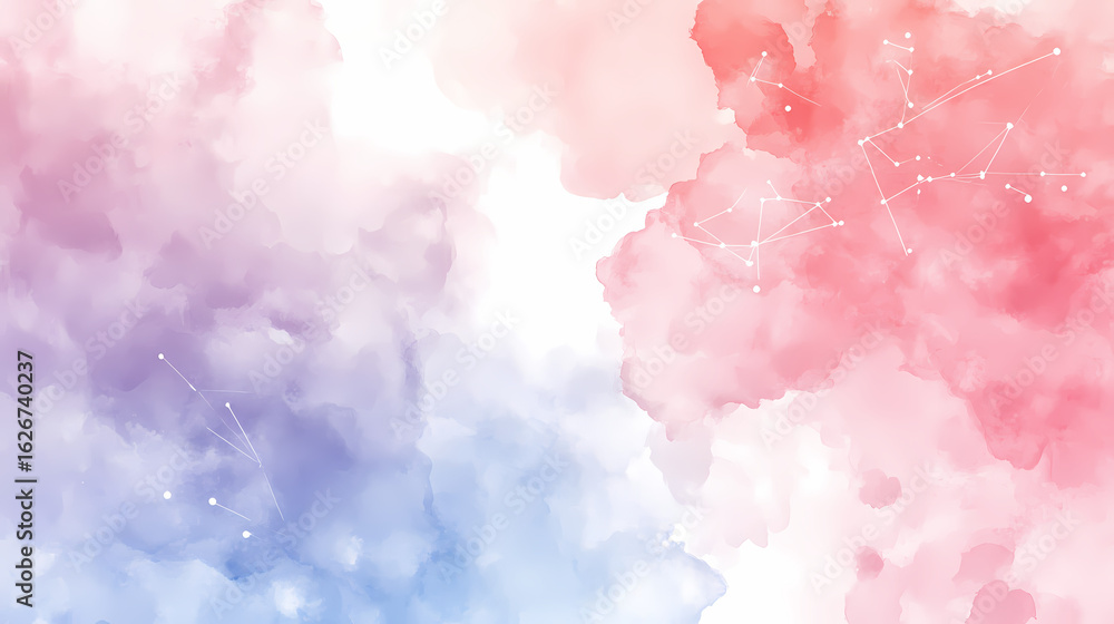 Poster fluid abstract watercolor blend of purples, blues, and pinks, highlighted by a subtle interconnected